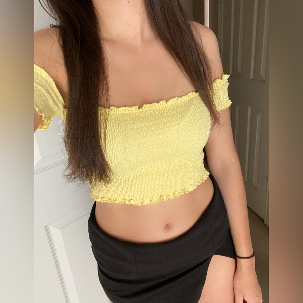 Yellow off the shoulder crop top